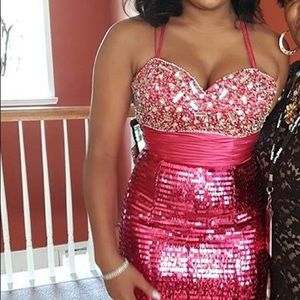 Hot pink sequins prom dress